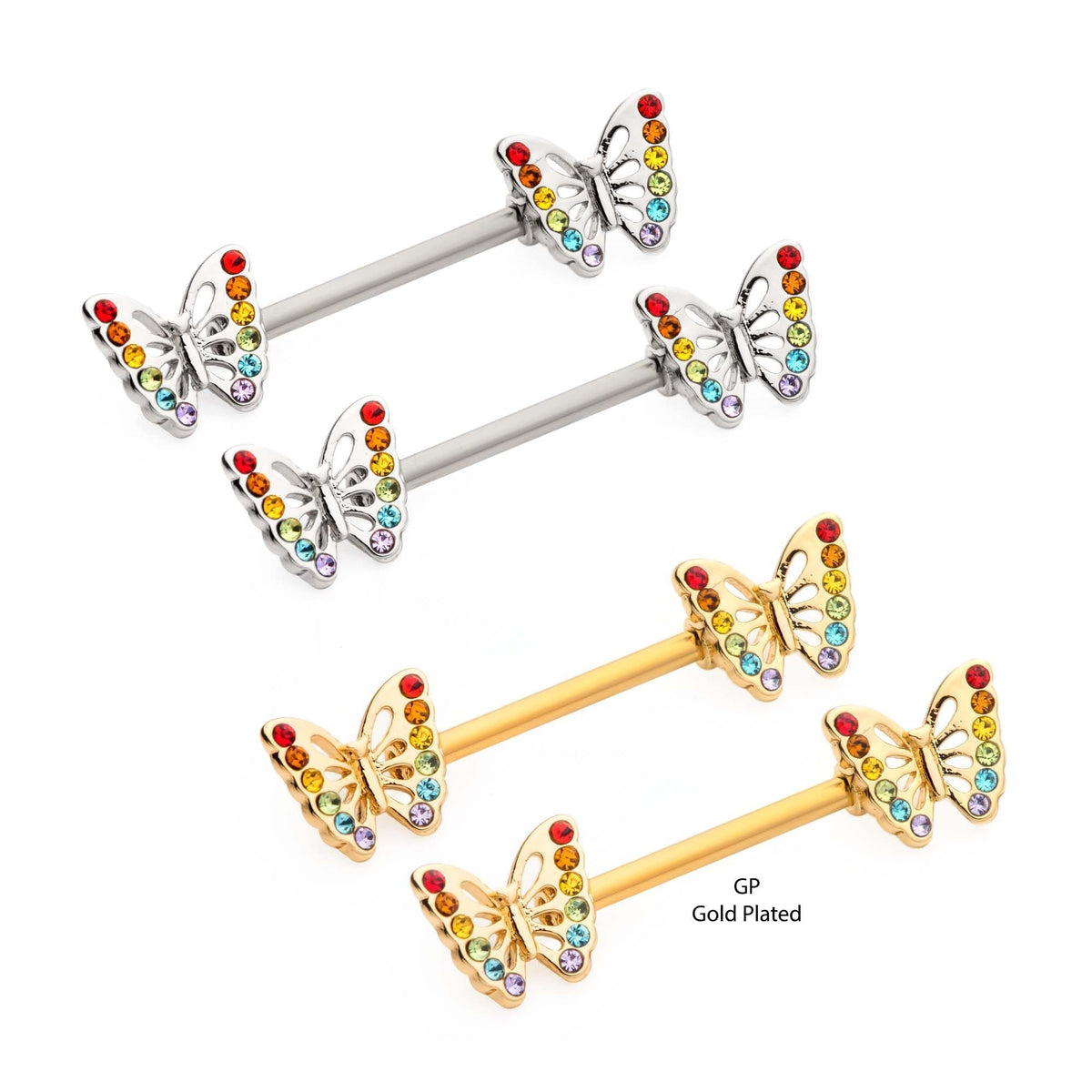 TBD-Nipple Butterfly Rainbow Glass Gems Nipple Barbell -Rebel Bod-RebelBod