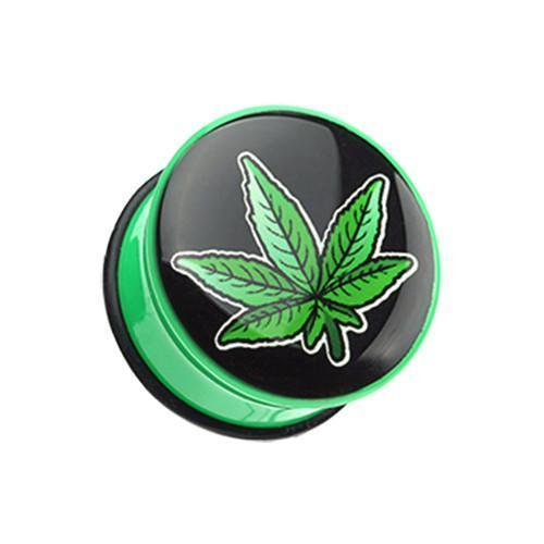 Cannibis Weed Single Flared Ear Gauge Plug - 1 Pair