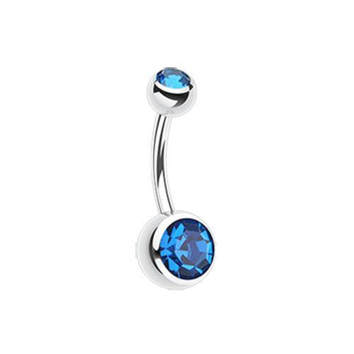 Capri Blue Double Gem Ball Steel Belly Button Ring