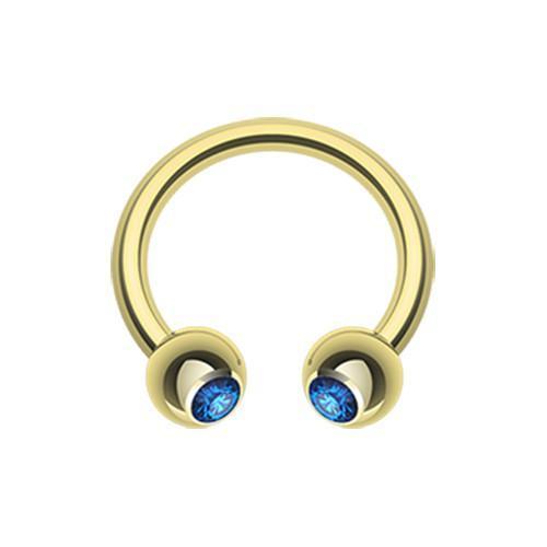 Capri Blue Gold Plated Gem Ball Horseshoe Circular Barbell