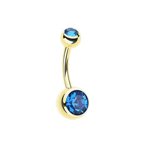 Capri Blue Gold PVD Double Gem Ball Belly Button Ring