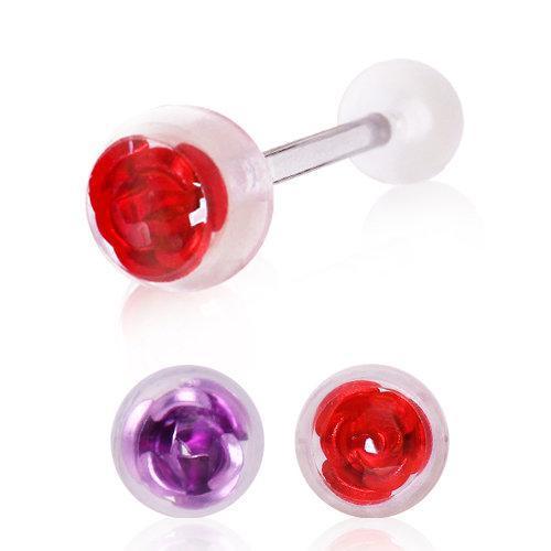 Captured Metal Rose UV Acrylic Ball Tongue Barbell