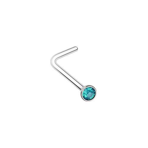 Caribbean Blue Opalite Press Fit Gem Top L-Shape Nose Ring