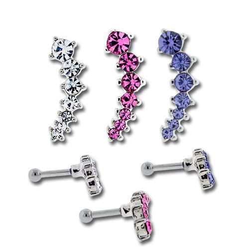 Cartilage Earring - Cartilage Barbell Cascading Gem Cartilage Barbell Earring - 1 Piece -Rebel Bod-RebelBod