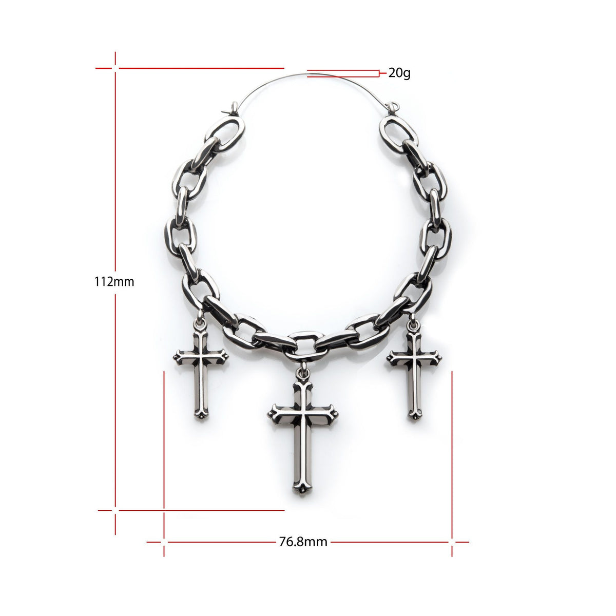 Chain Link Dangling Triple Crosses Plug Hoops -Rebel Bod-RebelBod