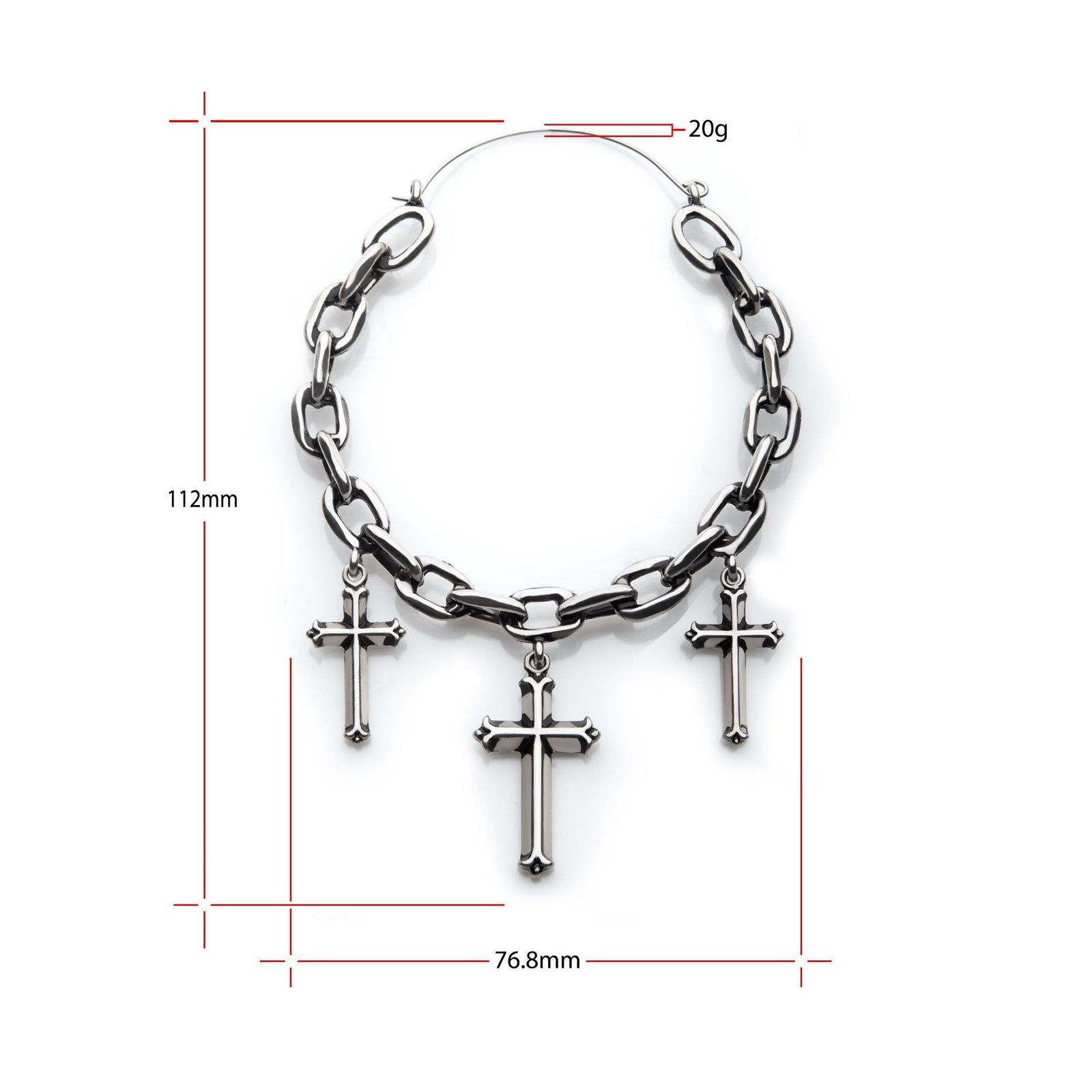 Chain Link Dangling Triple Crosses Plug Hoops -Rebel Bod-RebelBod