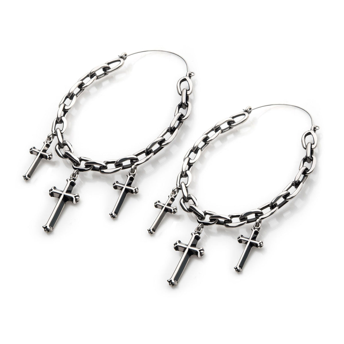 Chain Link Dangling Triple Crosses Plug Hoops -Rebel Bod-RebelBod