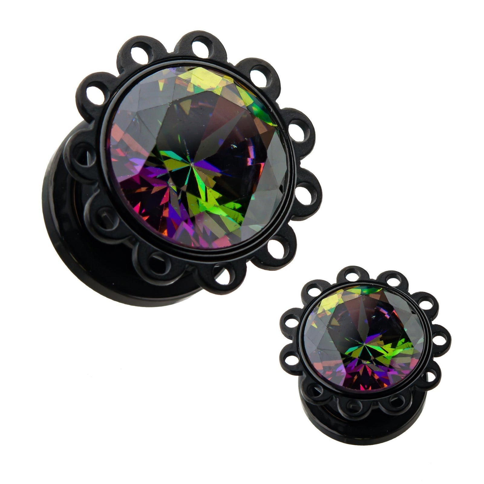 Circle Eyelet Rimmed Double Flared Ear Gauge Plugs Vitrail Medium Gems - 1 Pair