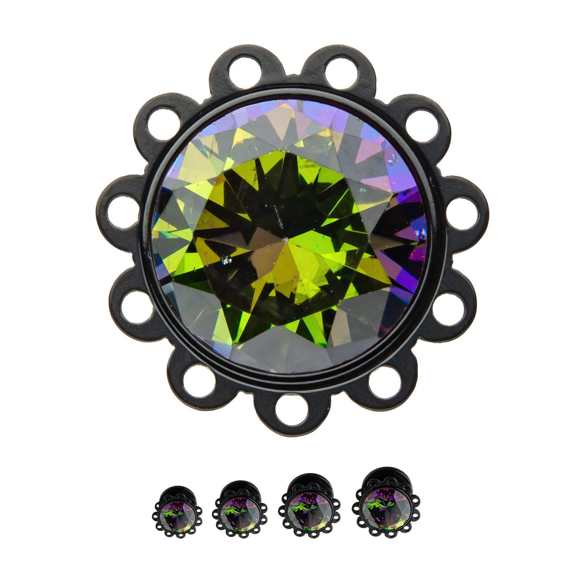 Circle Eyelet Rimmed Double Flared Ear Gauge Plugs Vitrail Medium Gems - 1 Pair