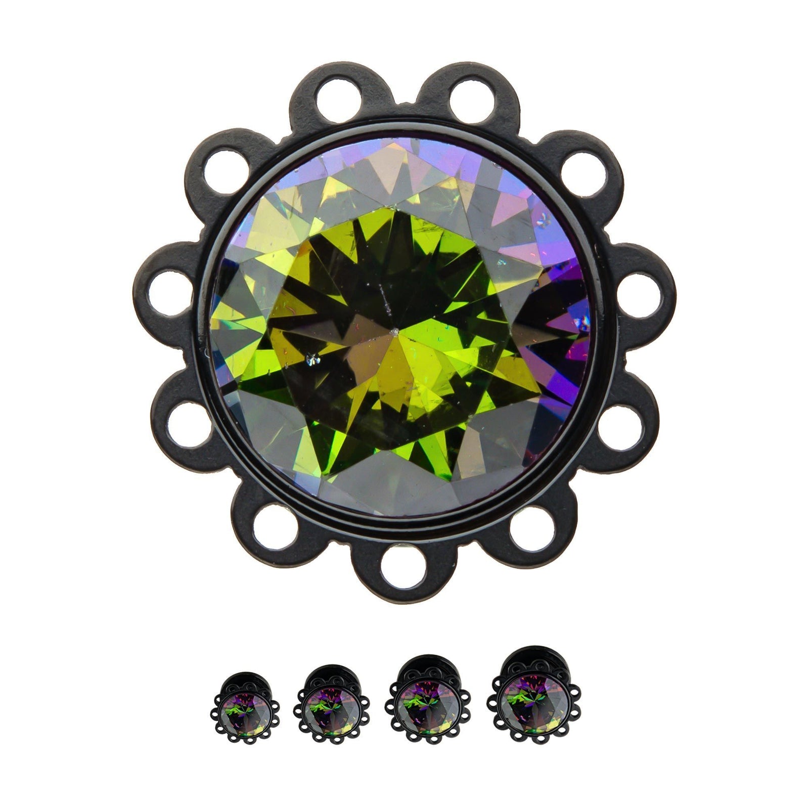 Circle Eyelet Rimmed Double Flared Ear Gauge Plugs Vitrail Medium Gems - 1 Pair