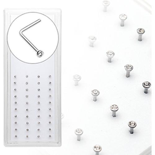 Clear 40 Pcs of Press Fit Gem Top L-Shaped Steel Nose Ring Package