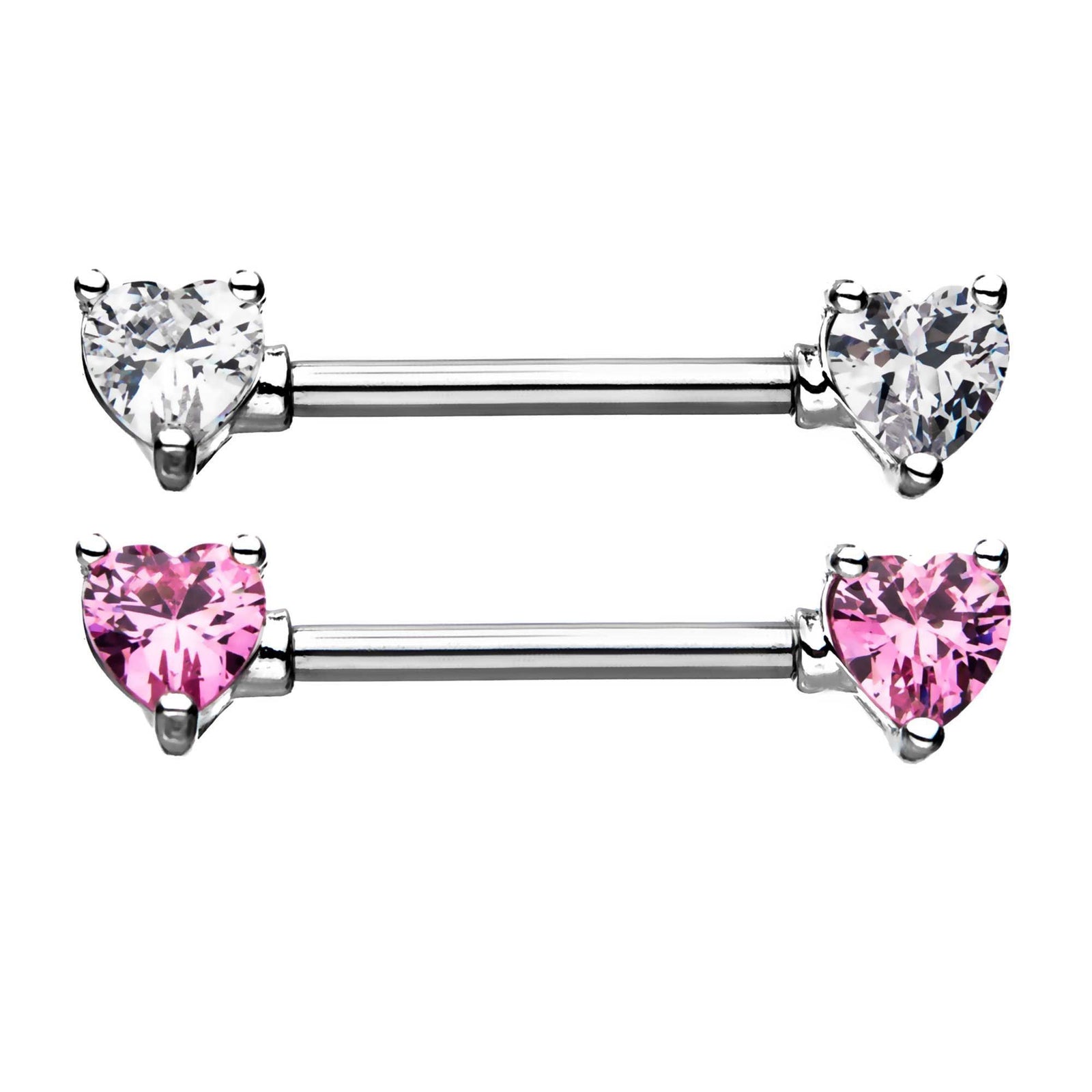 Clear 4mm Heart Gem Nipple Barbells - 1 Pair