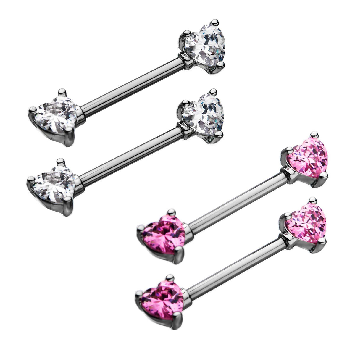 Clear 4mm Heart Gem Nipple Barbells - 1 Pair