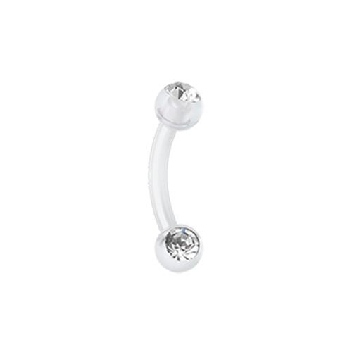 CURVED BARBELL Clear Acrylic Gem Ball Flexible Shaft Curved Barbell Eyebrow Ring -Rebel Bod-RebelBod