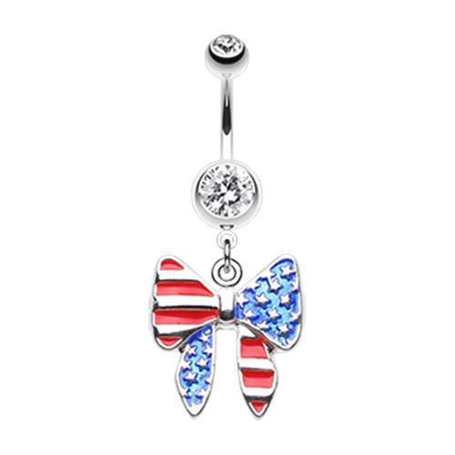 Clear American Patriot Bow-Tie Belly Button Ring