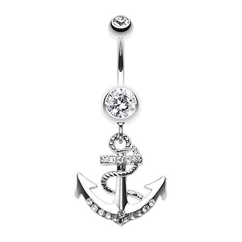Belly Ring - Dangle Clear Anchor Dock Belly Button Ring -Rebel Bod-RebelBod