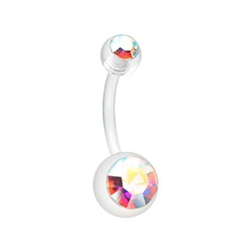Clear/Aurora Borealis Bio Flexible Shaft Gem Ball Acrylic Belly Button Ring Belly Retainer - 1 Piece