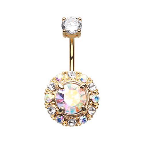 Clear/Aurora Borealis Golden Aurora Sparkle Belly Button Ring