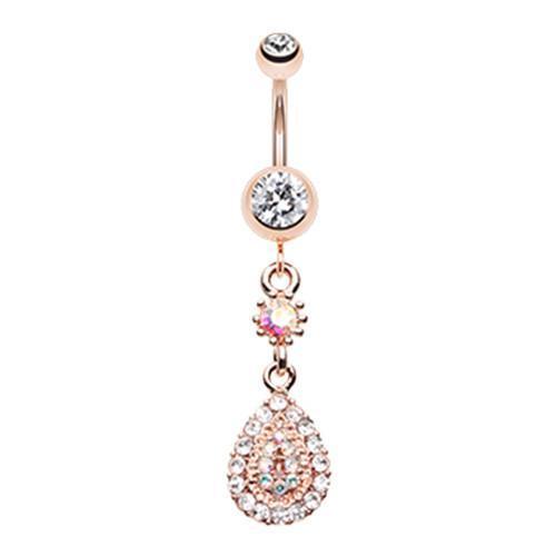 Clear/Aurora Borealis Rose Gold Elegance Teardrop Sparkle Belly Button Ring
