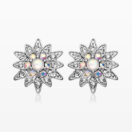 Stud Earrings Clear/Aurora Borealis/White Opal Chrysanthemum Flower Ear Stud Earrings - 1 Pair -Rebel Bod-RebelBod