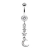 Clear Beaming Stars and Moon Belly Button Ring
