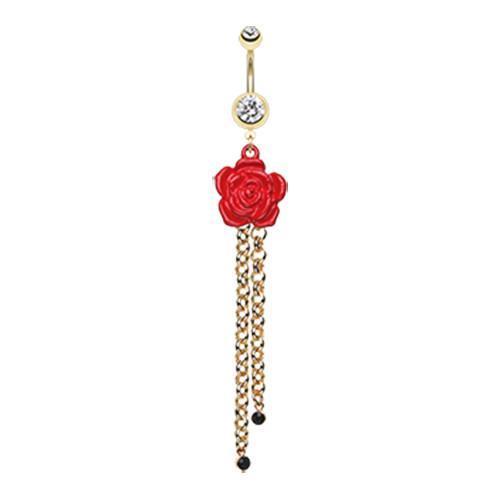 Clear Beautiful Full Bloom Rose Gem Drop Belly Button Ring
