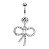 Clear Bedazzle Bow-Tie Ribbon Dangle Belly Button Ring