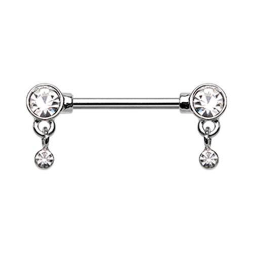 Clear Bezel Dangle Drop Nipple Barbell - 1 Piece