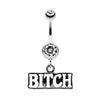 Clear BITCH' Engraved Belly Button Ring