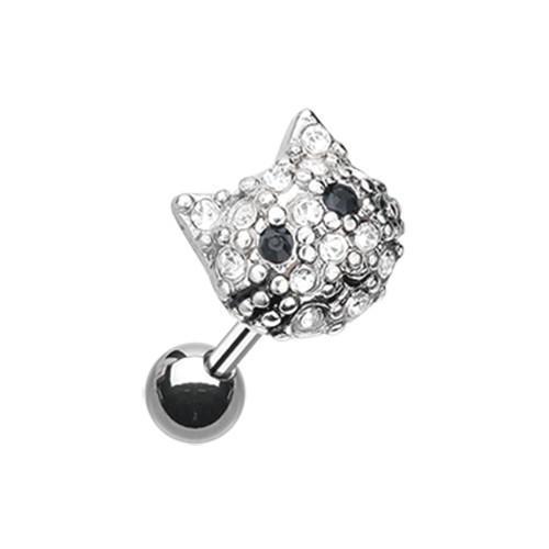 Clear/Black Adorable Kitty Multi-Gem Tragus Cartilage Barbell Earring - 1 Piece