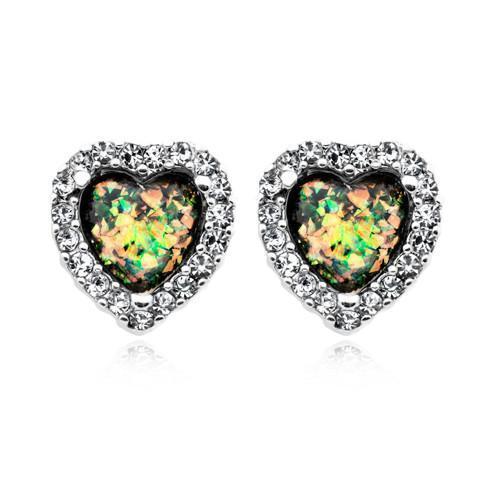 Clear/Black Beloved Heart Opal Ear Stud Earrings - 1 Pair
