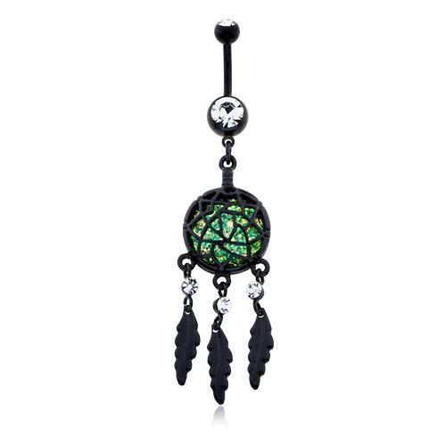 Clear/Black Opal Dreamcatcher Feather Belly Button Ring