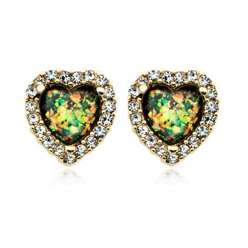Clear/Black Golden Beloved Heart Opal Ear Stud Earrings - 1 Pair