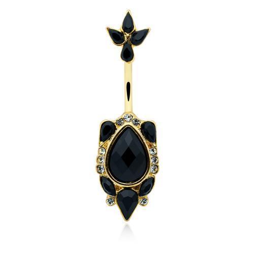 Clear/Black Golden Elegant Victorian Flourish Belly Button Ring