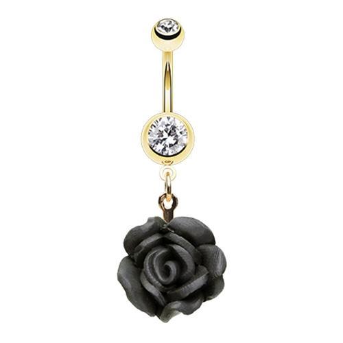 Clear/Black Golden Rose Belly Button Ring