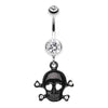 Clear/Black Heart Eyed Skull and Crossbones Sparkle Belly Button Ring