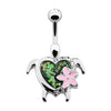 Clear/Black Kauai Flower Turtle Belly Button Ring