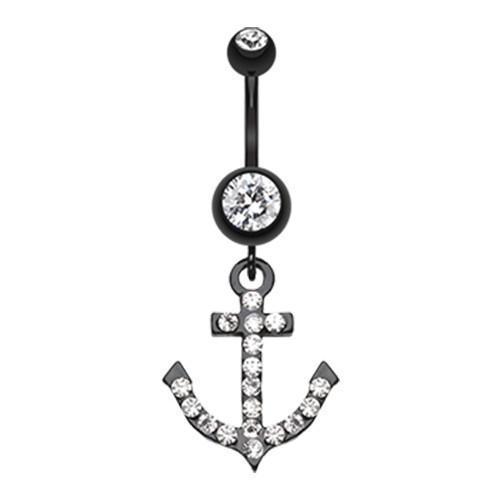 Clear Black Anchor Gem Sparkle Belly Button Ring