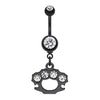 Clear Black Brass Knuckle Sparkle Belly Button Ring