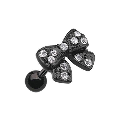 Clear Black Dainty Bow-Tie Tragus Cartilage Barbell Earring - 1 Piece