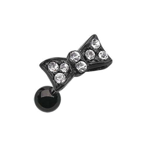 Clear Black Flap Bow-Tie Tragus Cartilage Barbell Earring - 1 Piece
