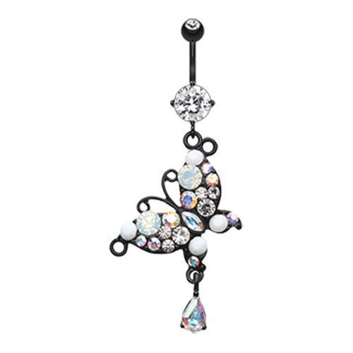 Clear Black Glam Butterfly Belly Button Ring