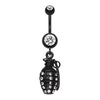 Clear Black Hand Grenade Sparkle Belly Button Ring