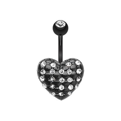 Clear Black Multi-Gem Puffy Heart Belly Button Ring