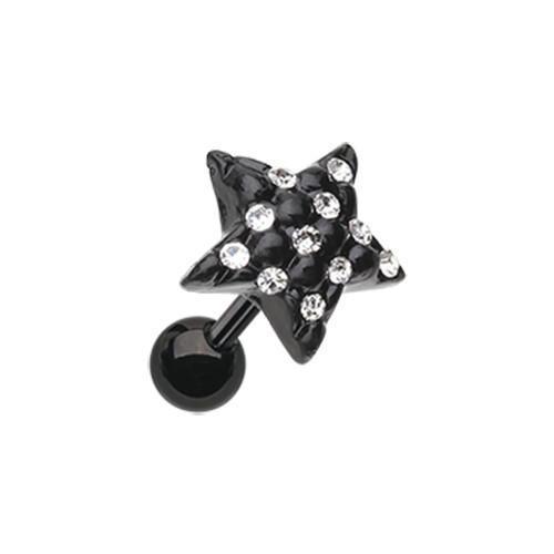 Clear Black Star Multi-Gem Tragus Cartilage Barbell Earring - 1 Piece