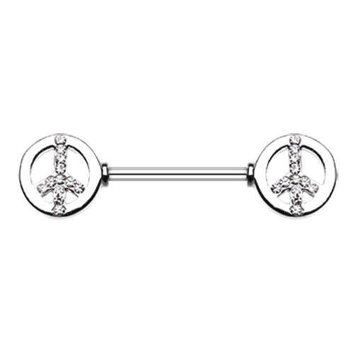 Clear Bling Peace Nipple Barbell Ring - 1 Piece