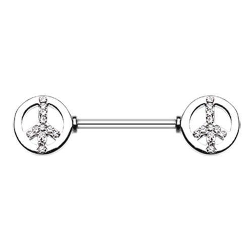 Clear Bling Peace Nipple Barbell - 1 Piece