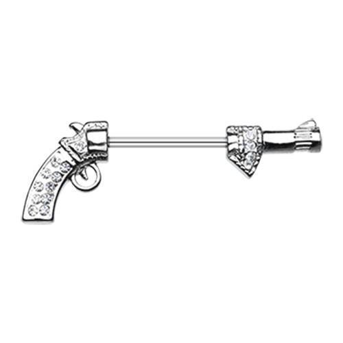 Clear Bling Revolver Gun Nipple Barbell Ring 1 Piece Rebel Bod