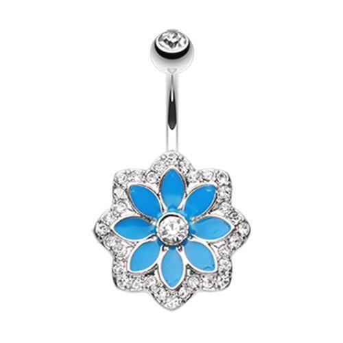 Clear/Blue Azure Lotus Flower Belly Button Ring