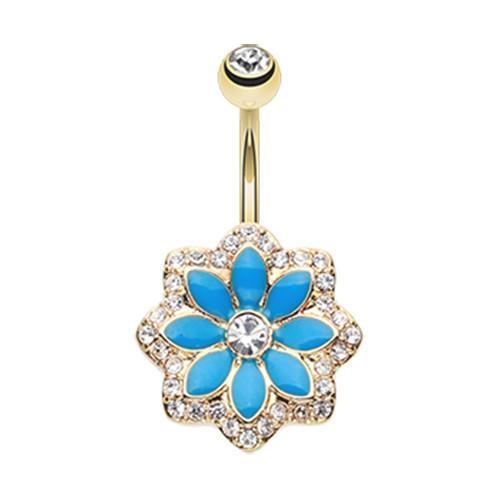 Clear/Blue Golden Azure Lotus Flower Belly Button Ring